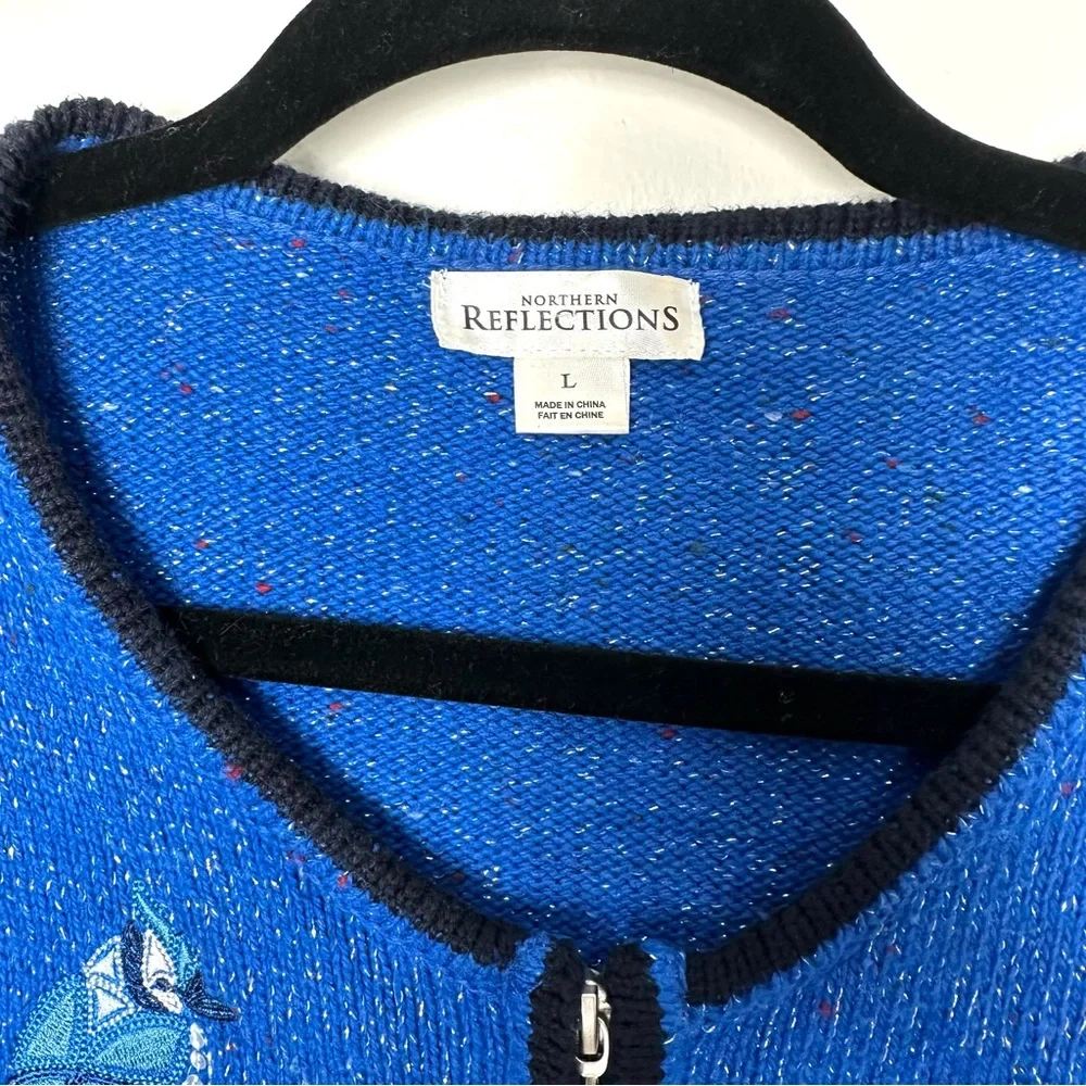 Grannycore Kitschy Blue Jay Embroidered Cottagecore Shimmer Knit Cardigan - Picture 3 of 12